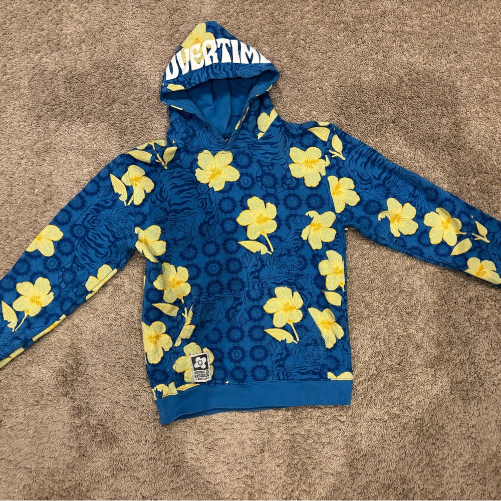Overtime Blue & Yellow Floral Hoodie Youth L